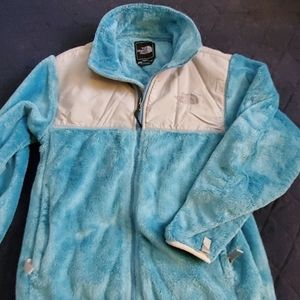 The North Face Girls fleece jacket, gray and aqua